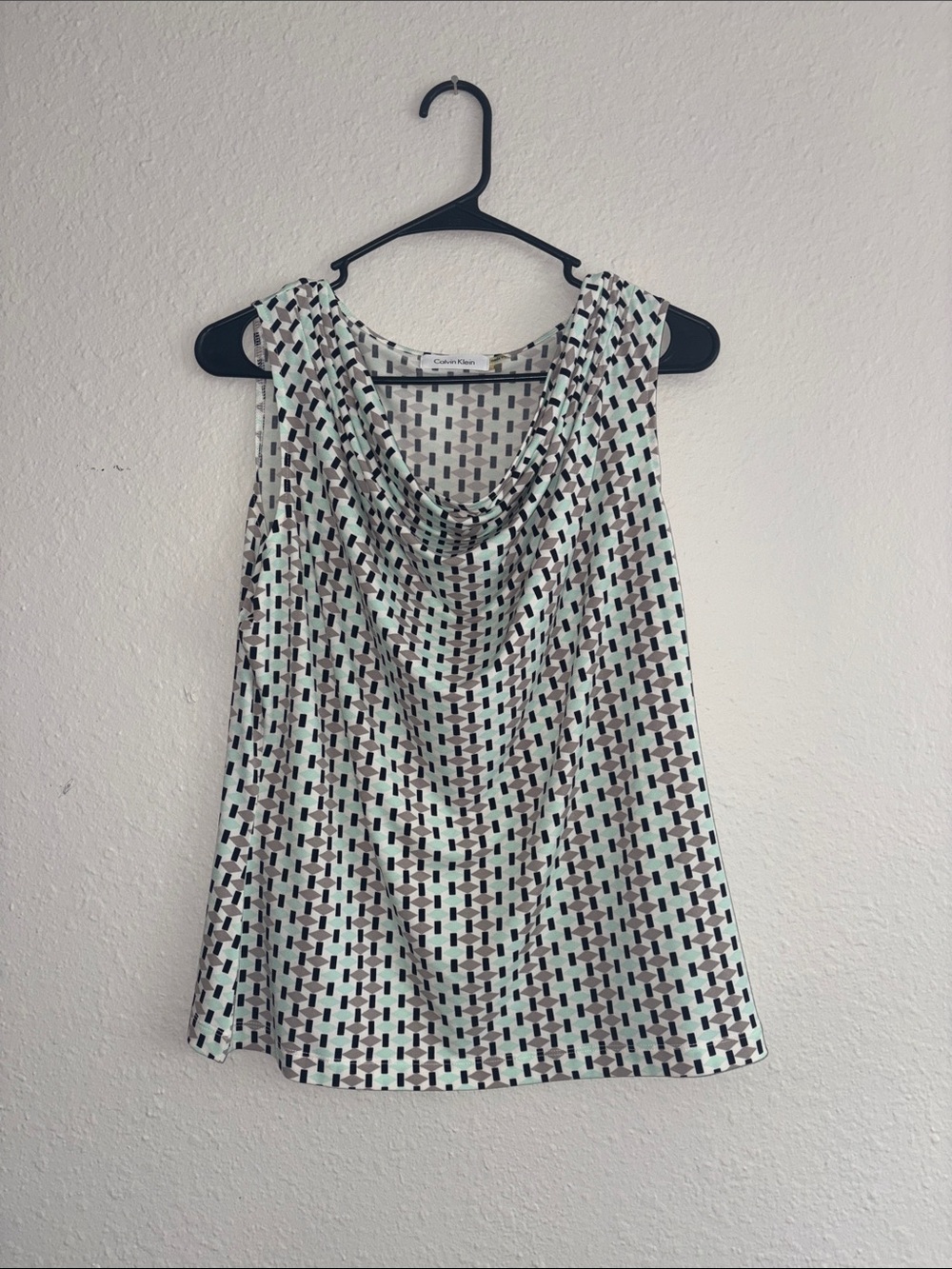 Calvin Klein Mint & Black Geometric Drape Neck Tank